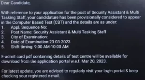 Intelligence Bureau SA and MTS Exam Date and Admit Card 2023